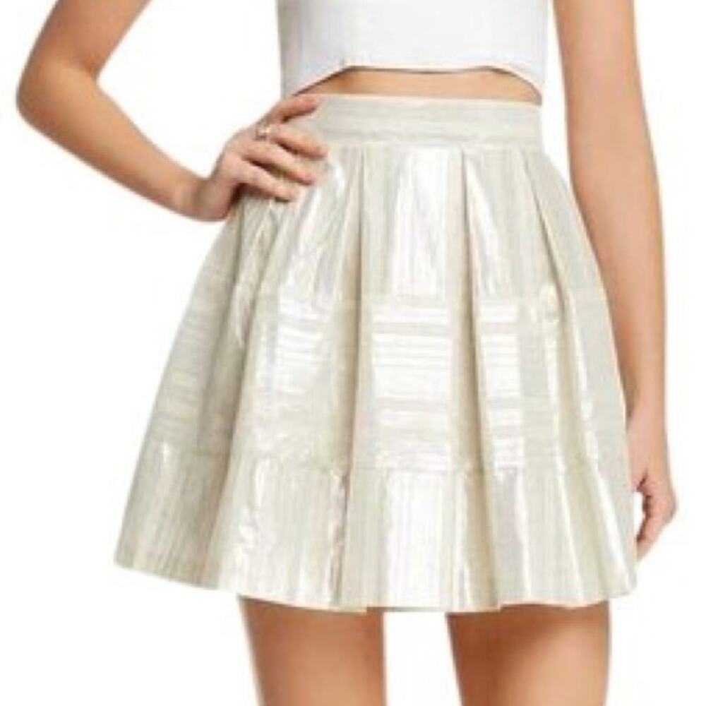 NWT 1. State Sand Metallic Silver Pleated Cream Skirt Medium